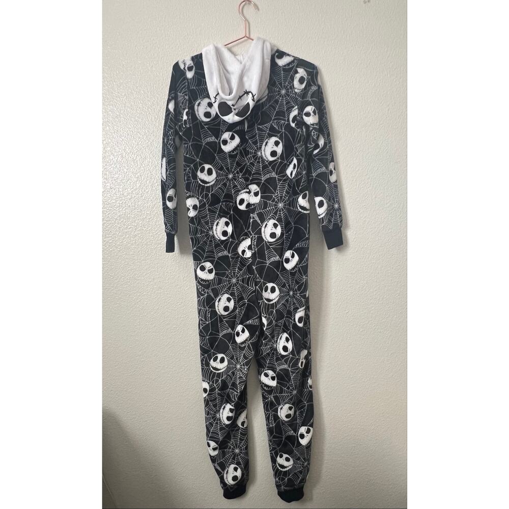 Disney Jack Skellington Adult Plush Hoodie Onesie Jumpsuit black white print - Picture 2 of 3